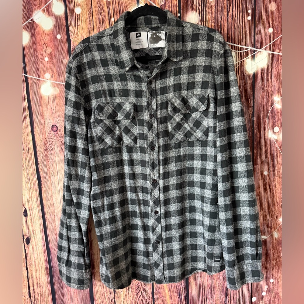 AG Adriano Goldschmied Charcoal and Black Plaid Shirt